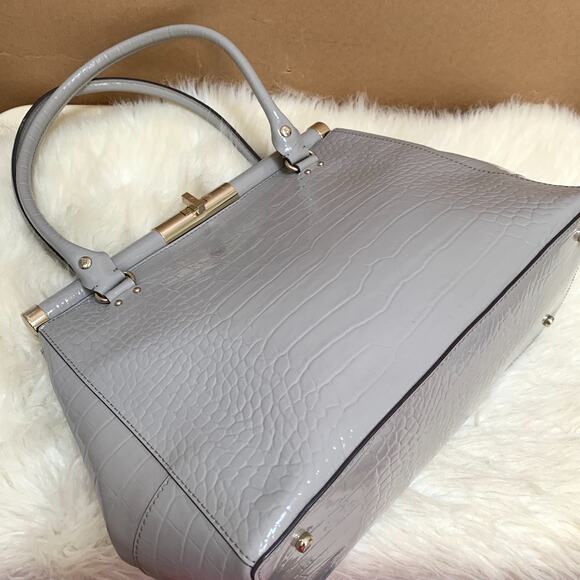 KATE SPADE Knightsbridge Large Gray Croc Emboss Patent Leather CONSTANCE Satchel - Picture 11 of 16